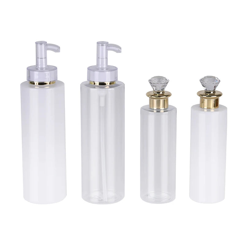 Luxury 200ml 250ml 300ml 500ml  White  Empty Conditioner Shower Shampoo Gel Plastic Pump Bottle with Gold Edge