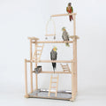 Large Solid Wood Parrot Interactive Stand - Parrot Training Perch Stand with Swing Hanging Rings Ladder Bird Toy Play Gym