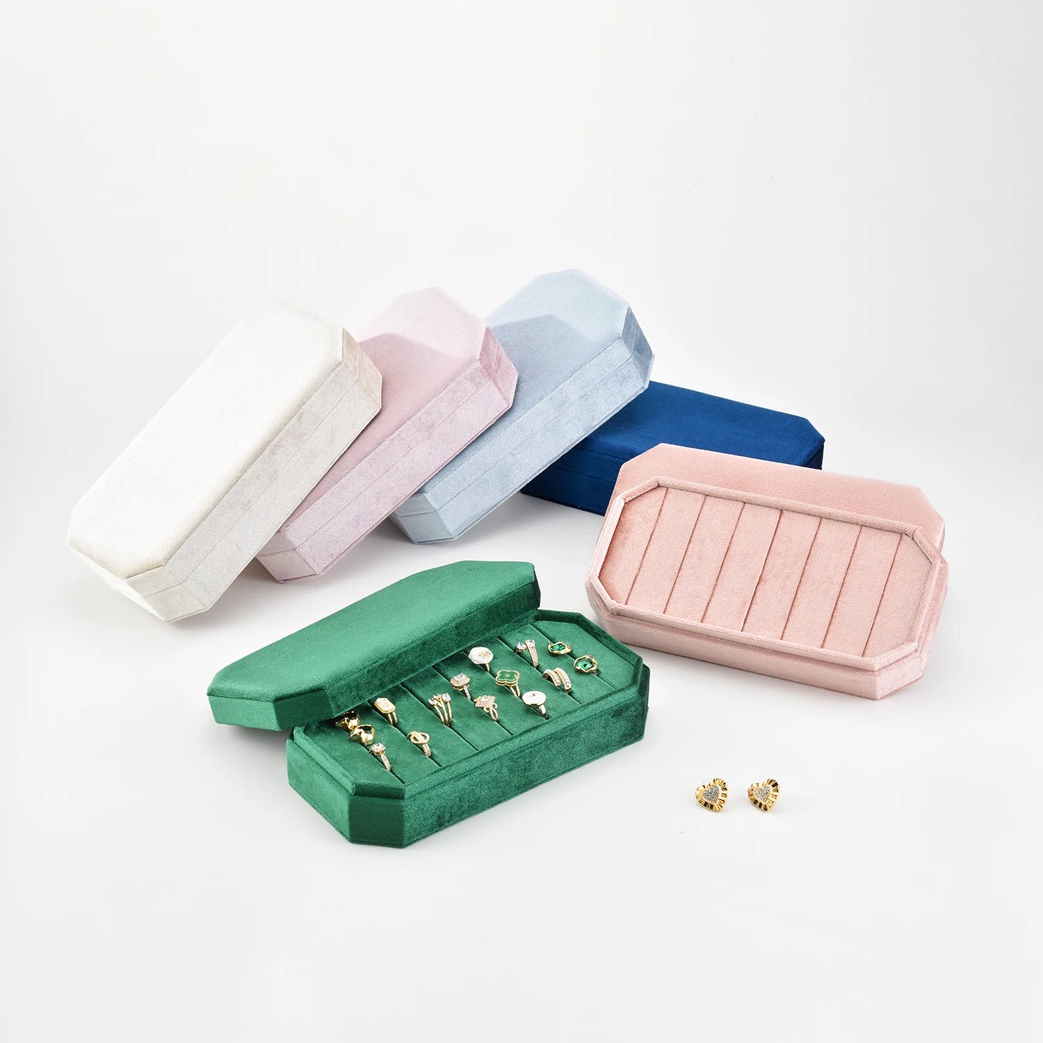 Spot Wholesale Velvet Jewelry Display Tray Ring Earrings Metal Jewelry Ring Display Tray Custom Logo Jewelry Organizer Tray