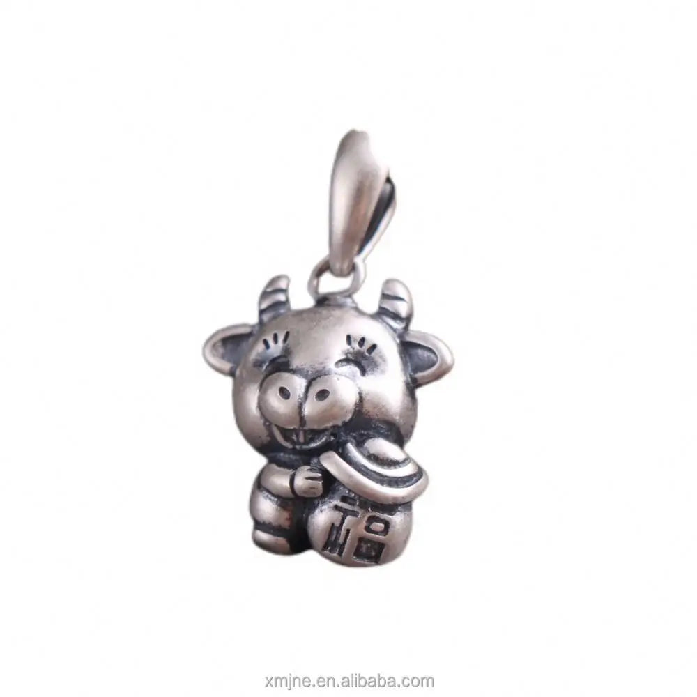 Certified 2021 Year Of Ox Pendant 99 Pure Silver Three-Dimensional Zodiac Year Silver Pendant Cute Calf Blessing Keychain