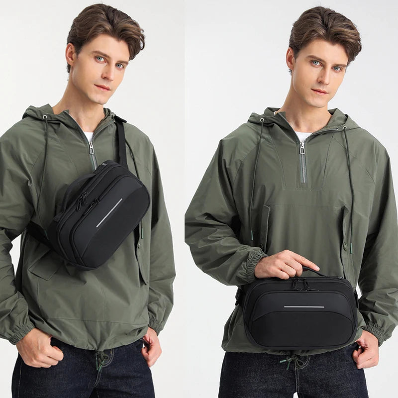 Ozuko 9551 Customized 2023 Waterproof Trendy Waist Bag Purse Fitness Sport Hiking Camping Fanny Pack Adjustable Belt Bag for Men