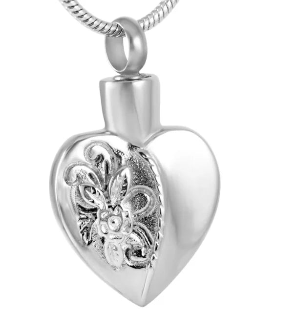 Stainless Steel Rose Flower Heart Cremation Urn Necklace Ashes Holder Flower Memorial Keepsake Heart Pendant Urn Ashes Cremation