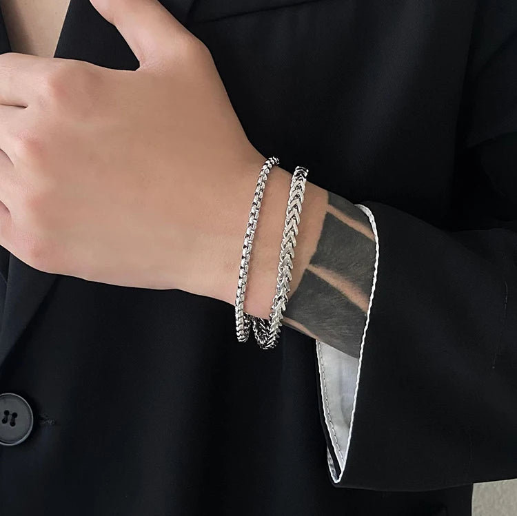 Stainless Steel Chain Bracelet for Men Waterproof Magnetic Clasp Franco Chain and Box Chain Double Layered Bracelets Wholesale