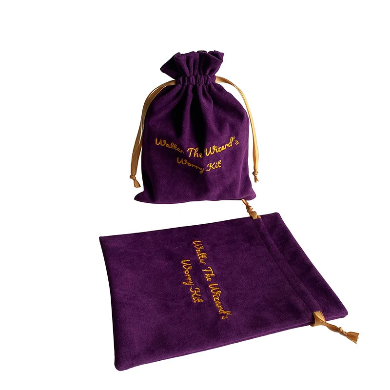 Custom Embroidery Logo Purple Velvet Recyclable Gift Drawstring Skin Care Bags Play Cards Pouch
