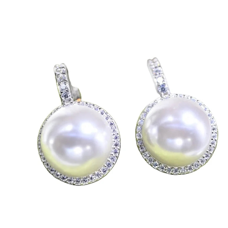 E2212 11-12mm DIY Natural Freshwater Pearl Charm Earrings Mounting Accessory 925 Sterling Silver Gold Plated  Jewelry for Women
