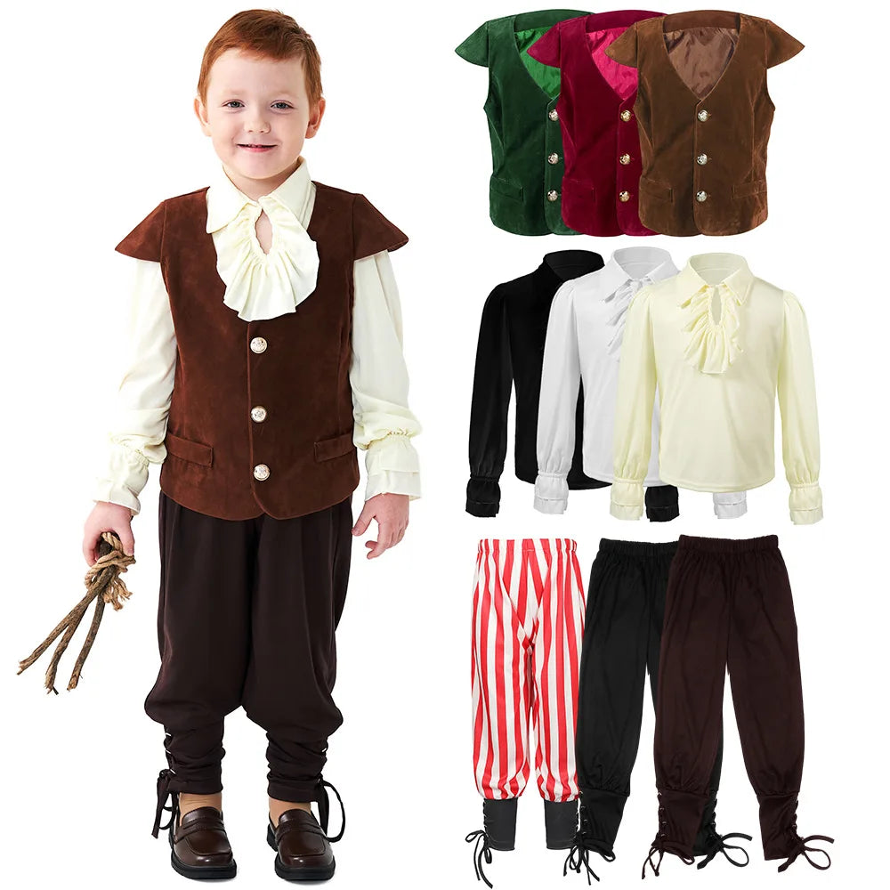 Boys Medieval Renaissance Victorian Vampire Cosplay Costumes Children's Day Ruffled Pirate Knight Costume