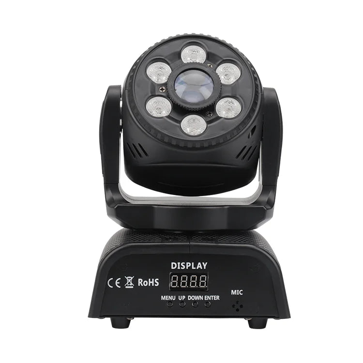 120W Mini 4-in-1 LED DMX Gobo Wash Stage Light Small Spot Moving Head Strobe Light for Disco Club DJ Party Emits Red Color