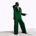 Wholesale Solid Color Women's 2-Piece Elastic Waist Spring Long Satin Pajamas Set