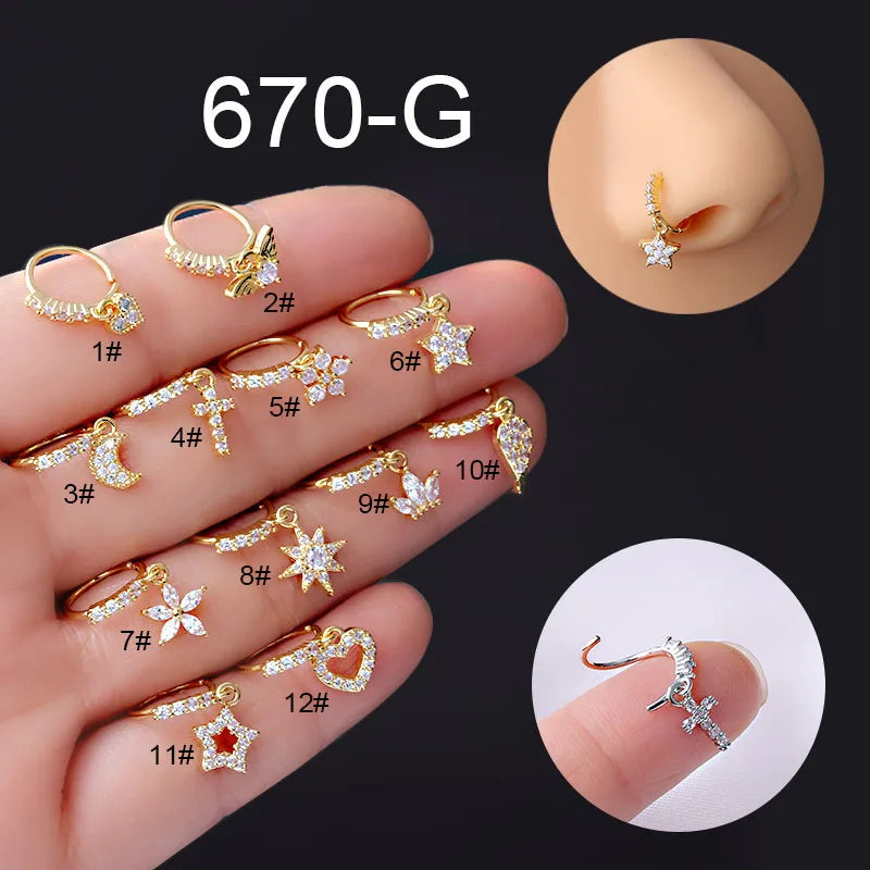 Wholesale Nose Rings Jewelry Women Luxury Hypoallergenic Crystal Nose Ring Custom Nose Rings