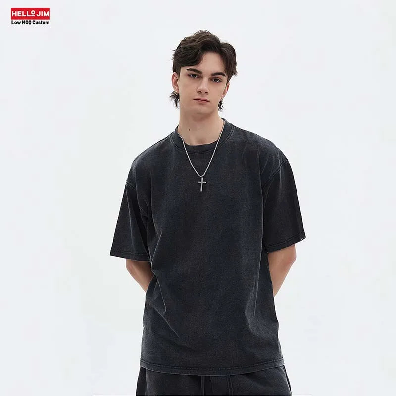 2024 New Oversize Tshirt Wash t Shirt 100% Cotton Tshirt Heavy Drop Shoulder 250gsm t Shirt Boxy t Shirt Acid Wash