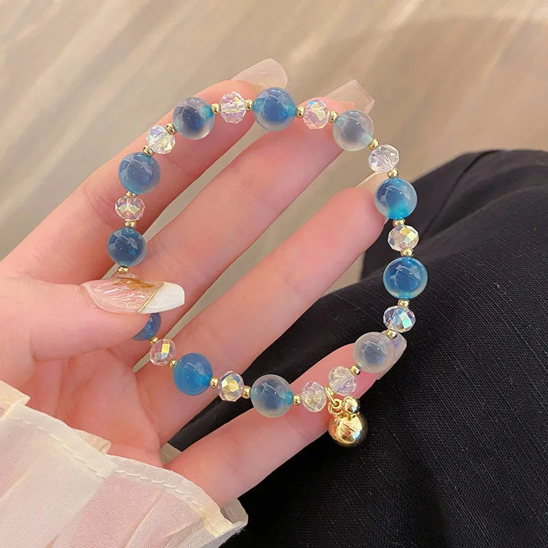 Wholesale Natural Blue Agate Bracelet Crystal Beads for Woman Sweet Beaded Bracelets Friends Gifts