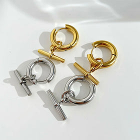 Stainless Steel Gold Plated Non Tarnish Ot Design Hoop Earrings