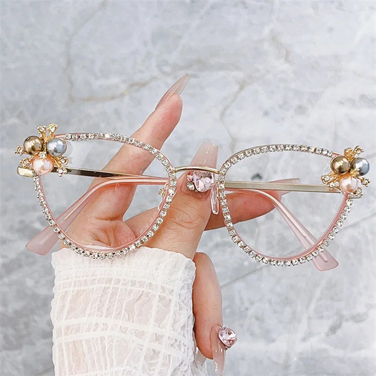 2024 Wholesale Custom Logo Newest Cat Eye Anti Blue Light Luxury Diamond Glasses Wholesale Optical Spectacle Eyeglasses Frames