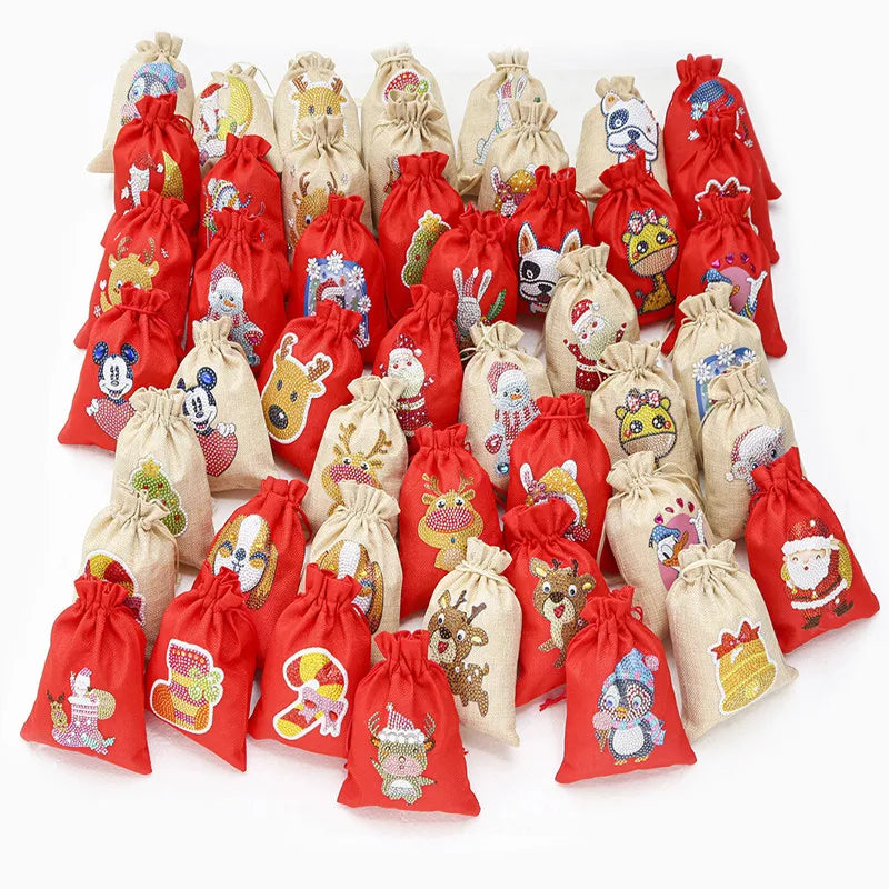 DIY Candy Bag Diamond Painting Gift Bag Rectangle 14.5x20cm Christmas Cartoon 5D Art Drawstring Environment Friendly Linen