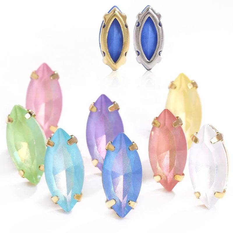 Fashion Wholesale 3D Sew-On Loose 7*15 mm Aurora Mocha Horse Eye Shape Glass Crystal Rhinestone