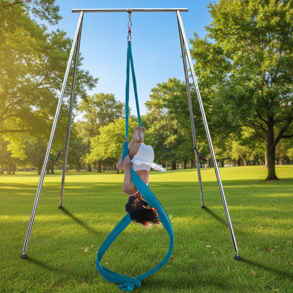 Stainless Steel Aerial Yoga Stand Swings Frames & Support Rigging with Aerial Silk 45mm for Outdoor Fitness All Seasons