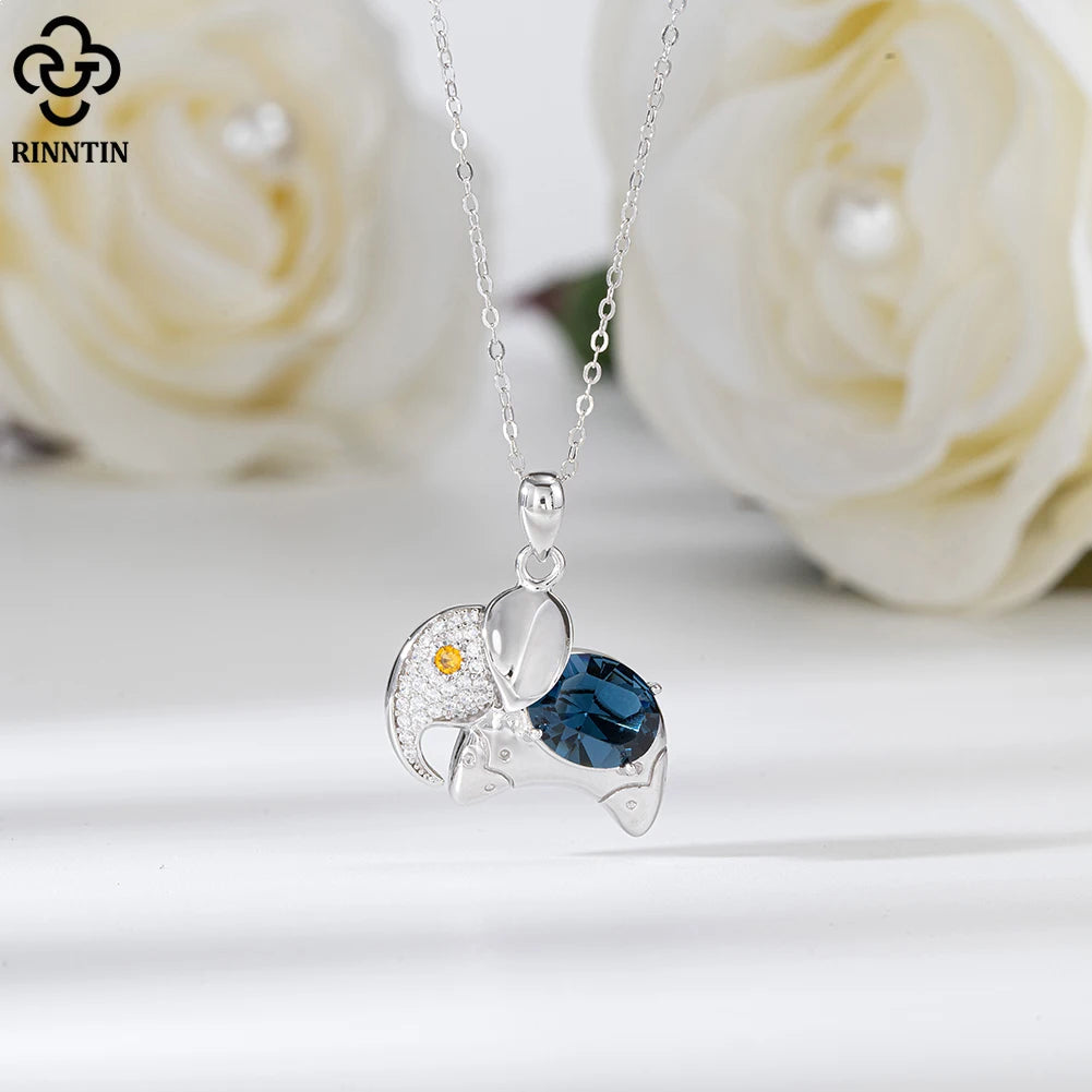 RINNTIN SSWN18 Fashion Jewelry Pendants for Necklace 925 Sterling Silver Austrian Crystals Cute Elephant Necklaces
