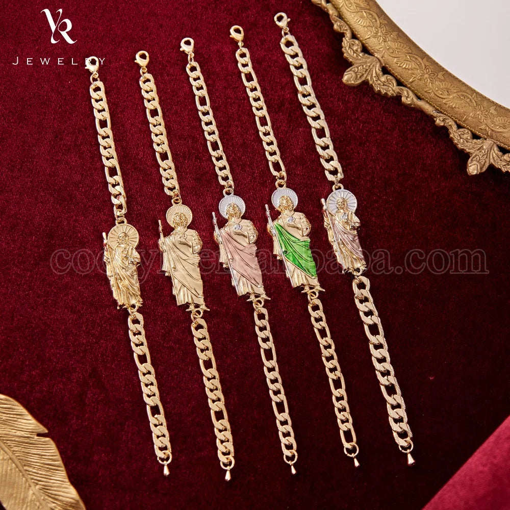14k Oro Laminado San Judas Tadeo Bracelet Men Women Punk Unique Bracelet Religious Platinum Bracelet Religious Jewelry