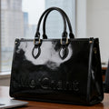 Custom Women's Pu Leather Tote Handbags with New Embossing Logo Button Closure Pompom Decoration and Chain Accents