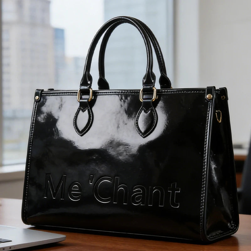Custom Women's Pu Leather Tote Handbags with New Embossing Logo Button Closure Pompom Decoration and Chain Accents