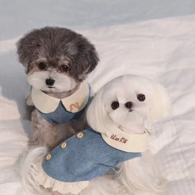 Spring Summer Pet Clothes Lapel Embroidered Thin Dress for Small Dogs Cats Small Breed Dogs
