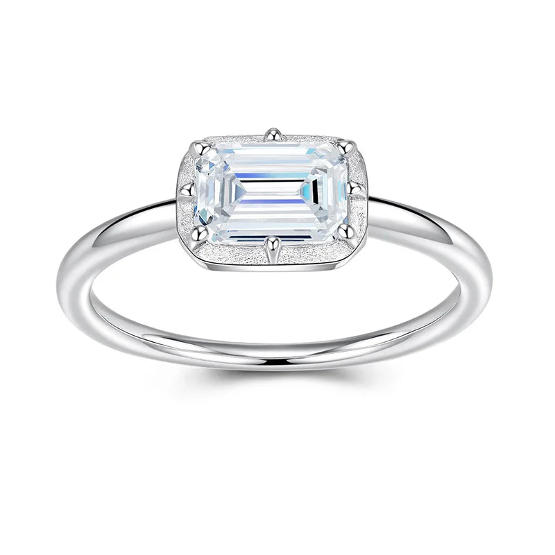 S925 Sterling Silver Rectangular Pagoda-Cut Moissanite Ring Women's Fashion Minimalist Jewelry Cross Border Hot Sale