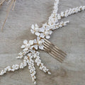 Wholesale Romantic White Enamel Flower Bridal Wedding Hair Comb Handmade Beads Ear of Wheat Headpiece Pearl Earring for Women