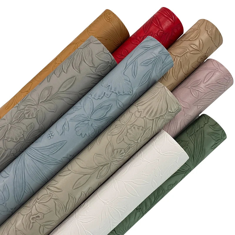 Carving Solid Dark Series Embossed Pu Synthetic Faux  Leather Vintage Flower Leaf Textured Embossed Synthetic Leather Fabric
