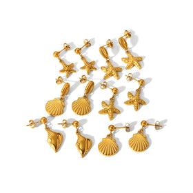 Acero Inoxidable Stainless Steel Starfish Earrings Jewelry 18k Gold Plated Summer Sea Shell Snail 2024 Stud Earring Starfish