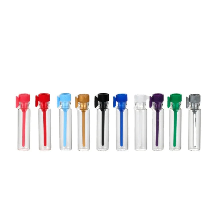 Free Samples Perfume Tester Bottle Amber clear Perfume Sample Glass Vial  1ml 2ml 3ml Glass Tube with White Black Plastic Plug