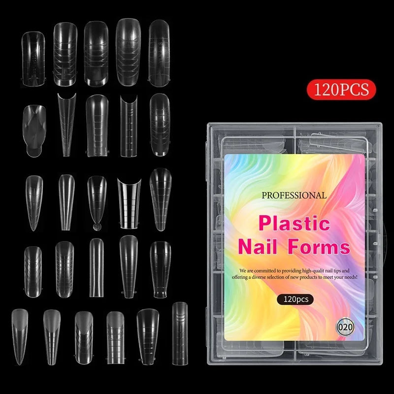 120pcs/box Nail Extension Mold Tips 26 Style Nail Poly Gel Builder Mold Nail Extension Tips Quick Building Form for Finger