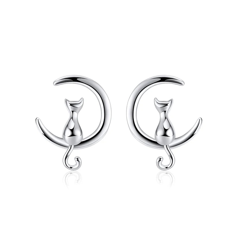 RINNTIN SE329  MOQ 1 Pair Fashion CLASSIC Women Ear Rings Jewelry Cat Stud Earrings Wholesale 925 Sterling Silver