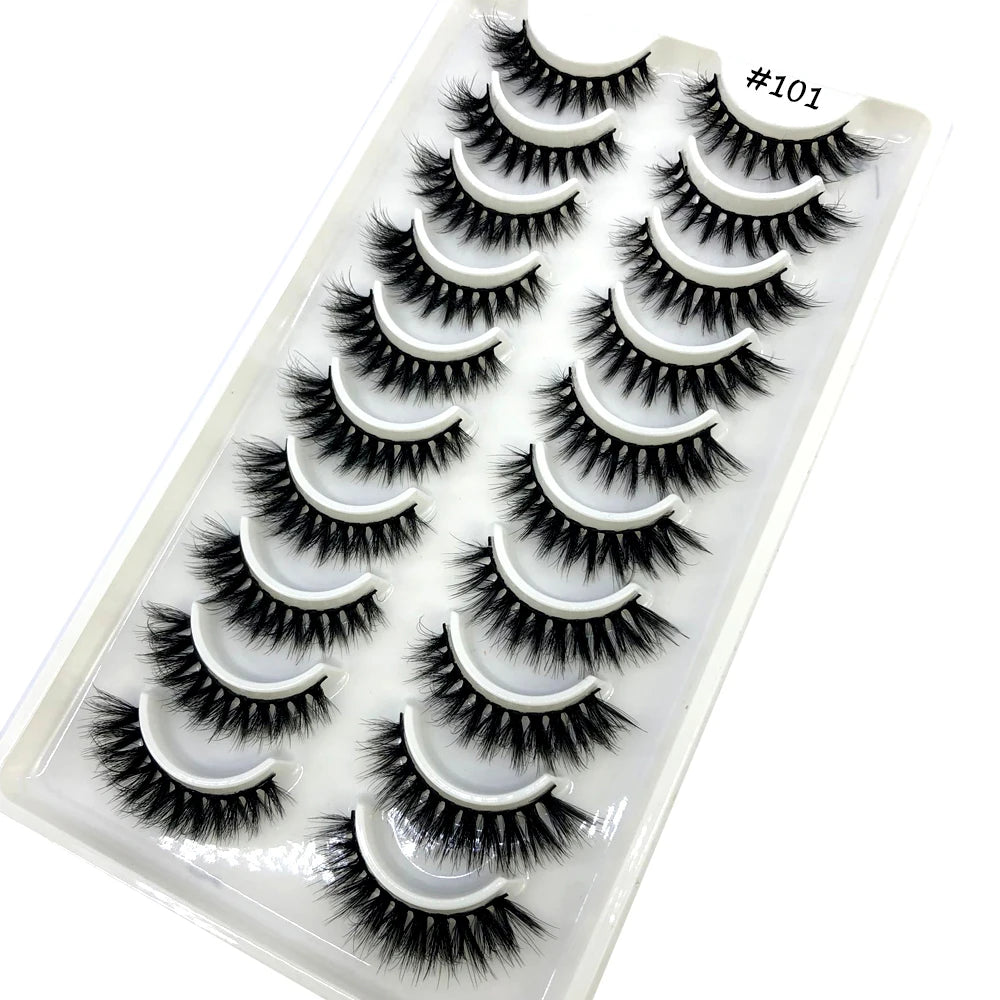 Best Selling Handmade Thick Eyelashes Natural Wispy False Faux Mink Lashes for 3D Curly Effect Black Cotton Stalk 10 Pairs