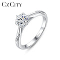 CZCITY Female Wedding Bridal Jewelry S925 Silver Sterling Rings Round Moissanite Jewelry Ring for Women One Carat