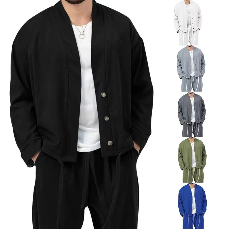 Men's Autumn Fashion Breathable Polyester Sport Casual Suit With Knitted Weaving Technique Gym Fitness Sets