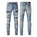 Fitspi Wholesale Denim Jeans Ripped High Street Fashion Patch Stretch Trousers
