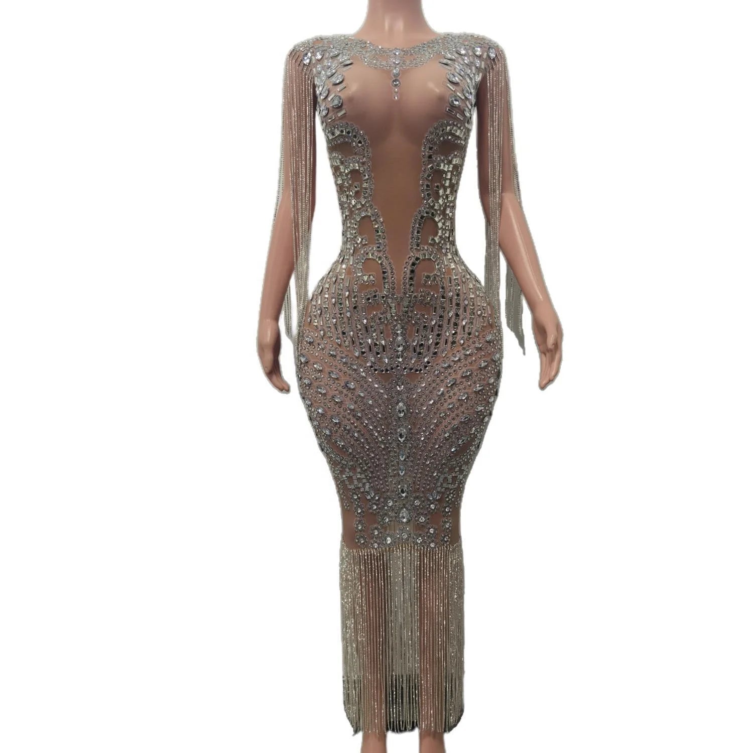 Vestidos Mujer Elegant Formal Night Club Party Dresses Lady Plus Size Dinner Long Dress Sexy Diamond Tassel Banquet Prom Dress