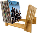 JUNJI Modern Bamboo Display Stand Vinyl Record Storage Holder for 1-50+ LP Music Albums Wall-Mounted Rack