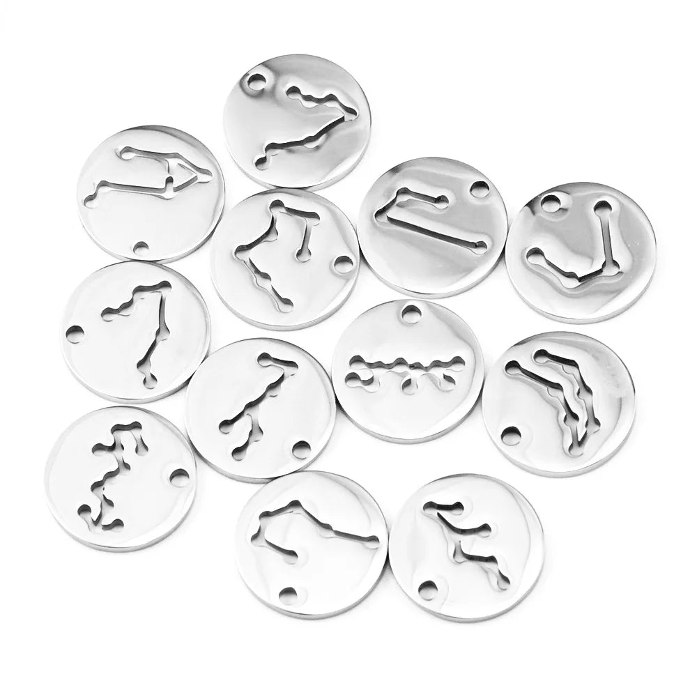 Women's Stainless Steel 12 Constellation Necklace with Gold Plated Arabian Charm Pendant Jewelry