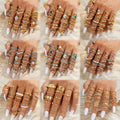 30pcs/set Fashion Geometric Gold Metal Crystal Finger Ring Set Punk Diamond Chunky Pearl Rings Set for Women Jewelry Gift