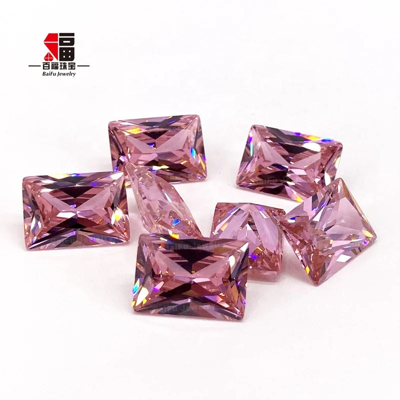 Baifu Jewelry Wholesale Price Princess Cut Pink Baguette Cubic Zirconia