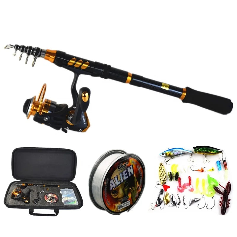 New Telescopic Fishing Rod and Reel with Fishing Line Fishing Lures Kit  Accessories and Carrier Bag for Saltwater