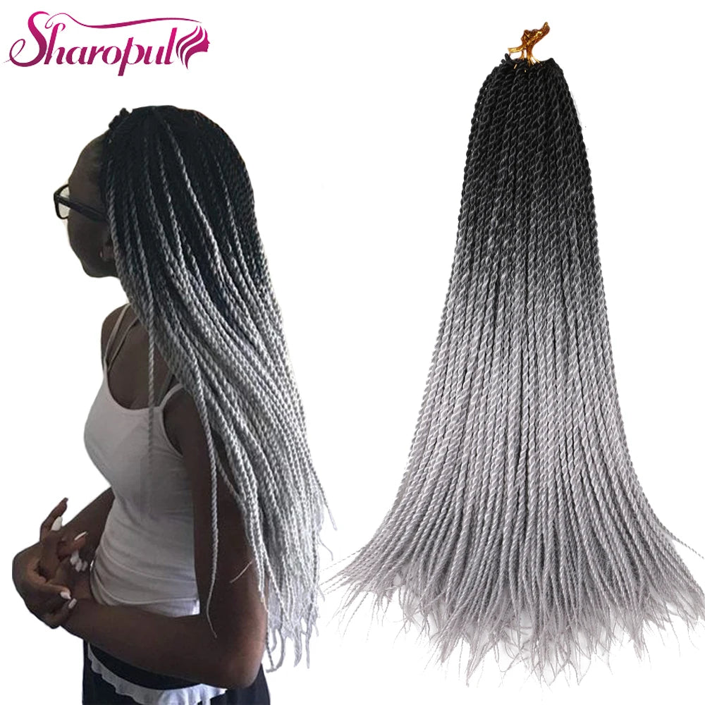Senegalese Twist Crochet Braiding Hair Extensions Synthetic Hair 22inch Long Grey Pre Loop Easy Install