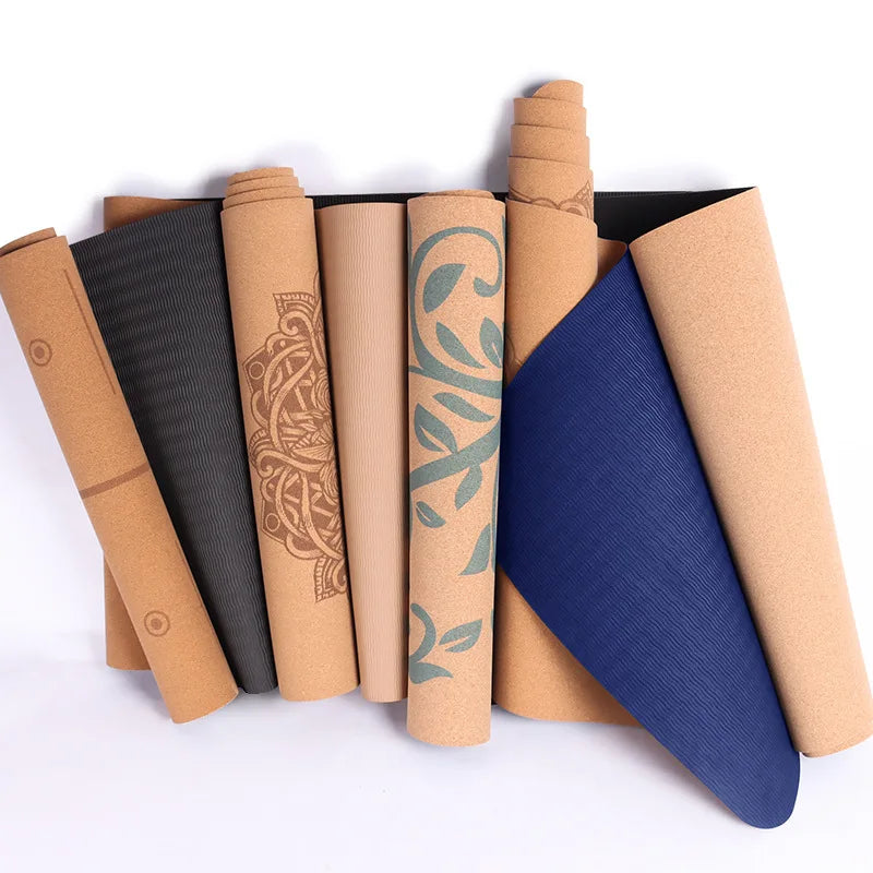 High Quality Durable 5mm Cork Yoga Mat Environmentally Friendly Recyclable Custom LOGO Printed Non-Slip Waterproof
