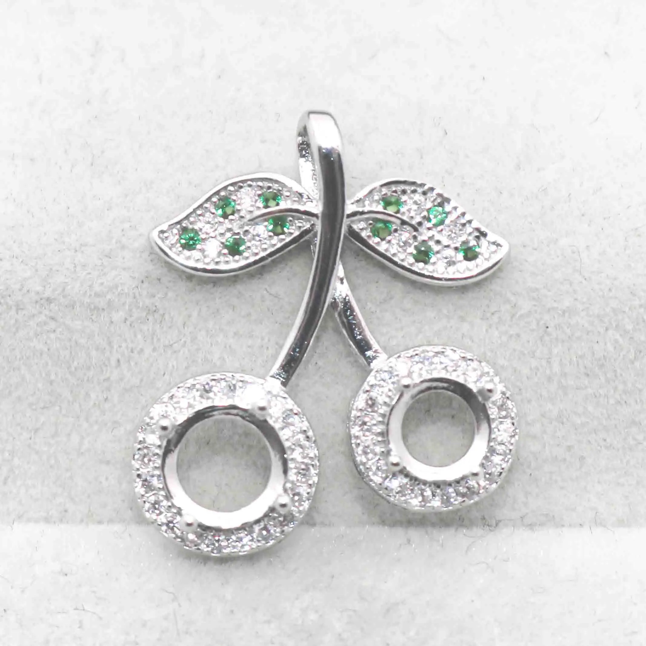 Sterling Silver 5mm+6mm Semi Mount Pendant Empty Frame Support Blank Setting S925 Base Holder Without Center Stone DIY Inlay