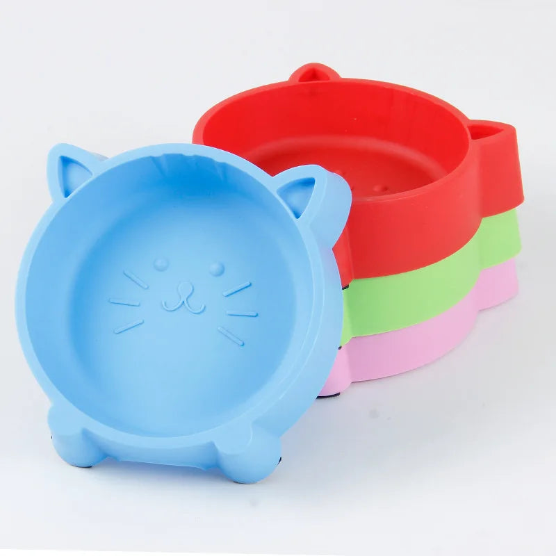 Wholesale Price Pet Plastic Cat Face Bowl Cartoon Four-color Small Pet Bowl Cat Food Utensils for Cats and Dogs Available