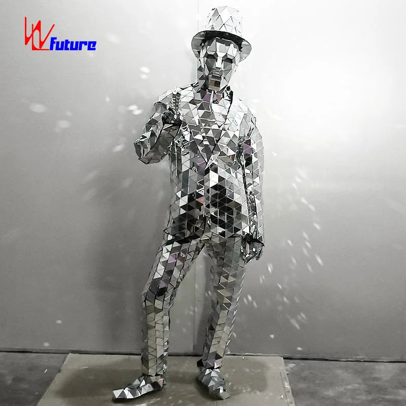 Silver Mirror Dress for Adult Men Mirror Suit Silver Top Hat Stage Performance Costume Black Stage & Dancerwear for Popping