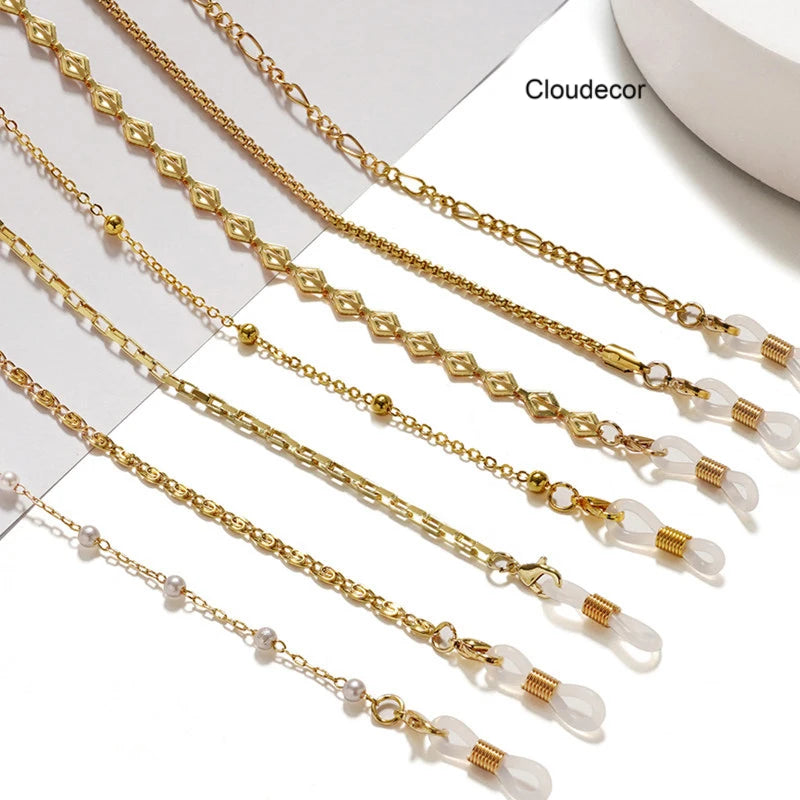 New Gold Plated Eyewear Eyeglasses Chain for Sunglasses Accessories Balls Rope Snake Masked Chain  Metal Glasses Chain Necklace