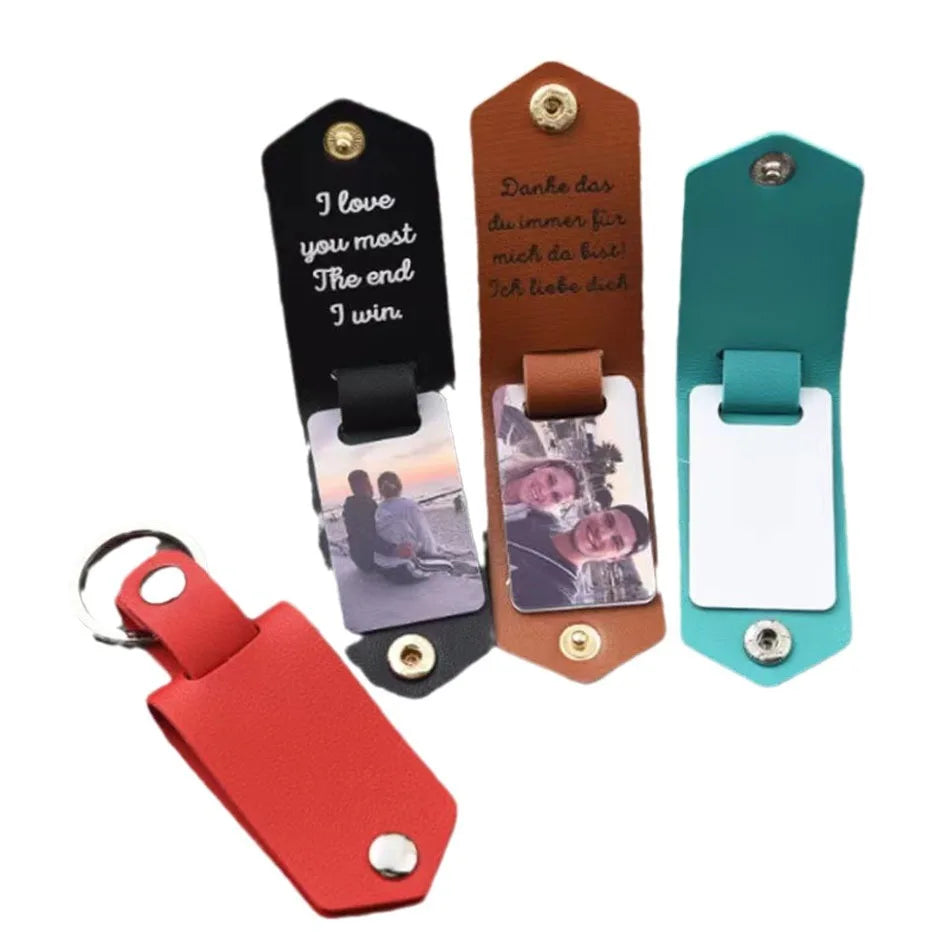 Sublimation Blank Keychain With Leather Cover for Pet/Christmas/Memory/Dad/Valentine's Gifts