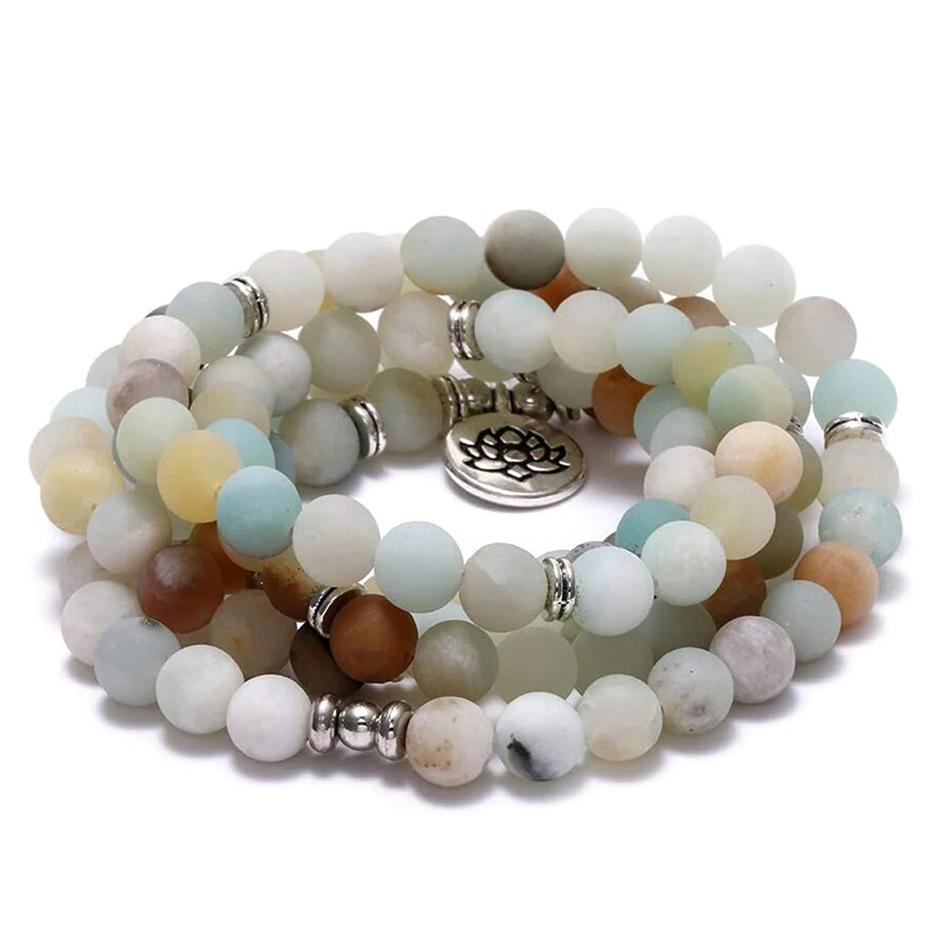 108 Rosary Prayer Gemstone Mala Beads Frosted Amazonite Stone Bracelet Healing Crystal Long Necklace for Women